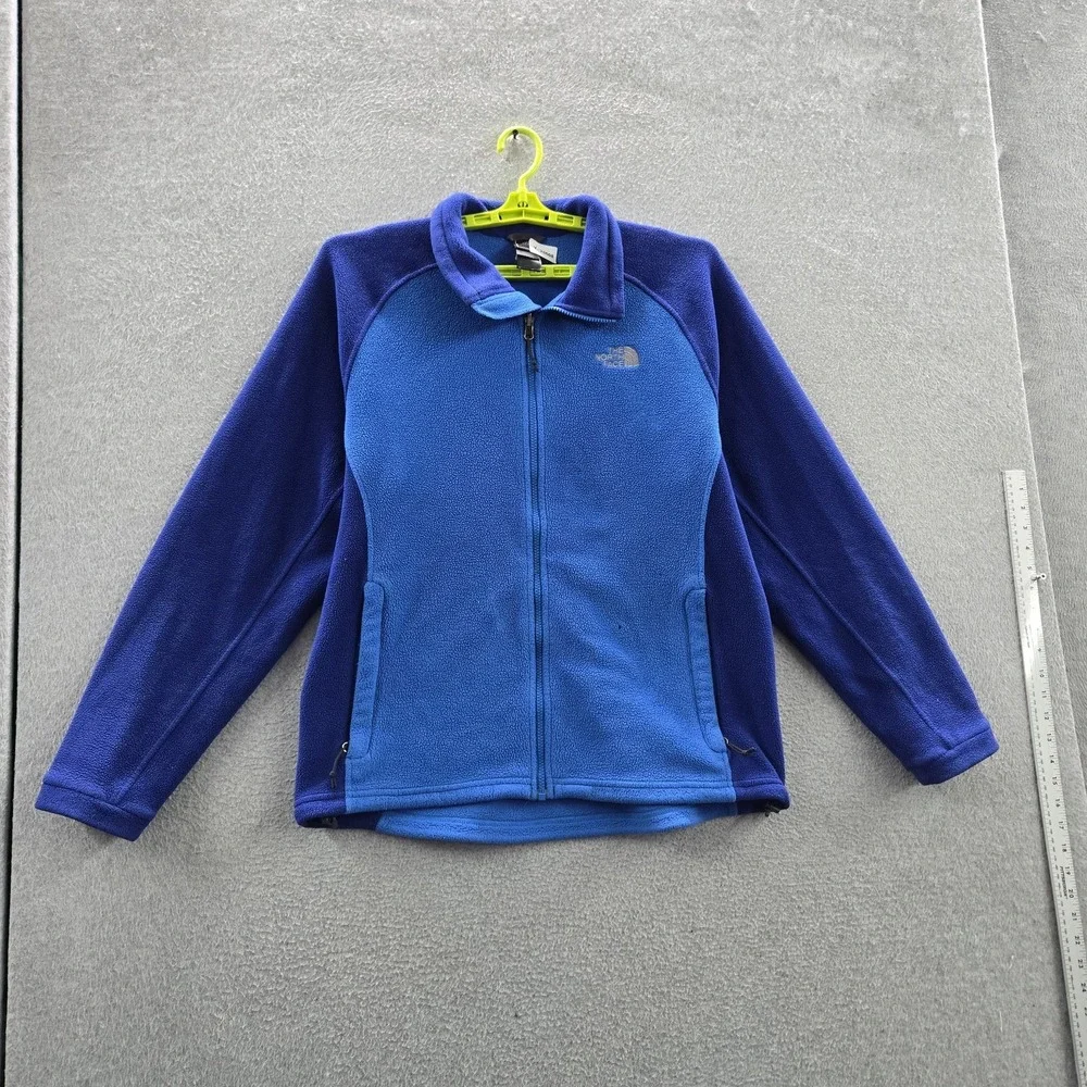 The North Face Men Jacket L Blue Fleece Activewear Logo Zipper Long Sleeve READ